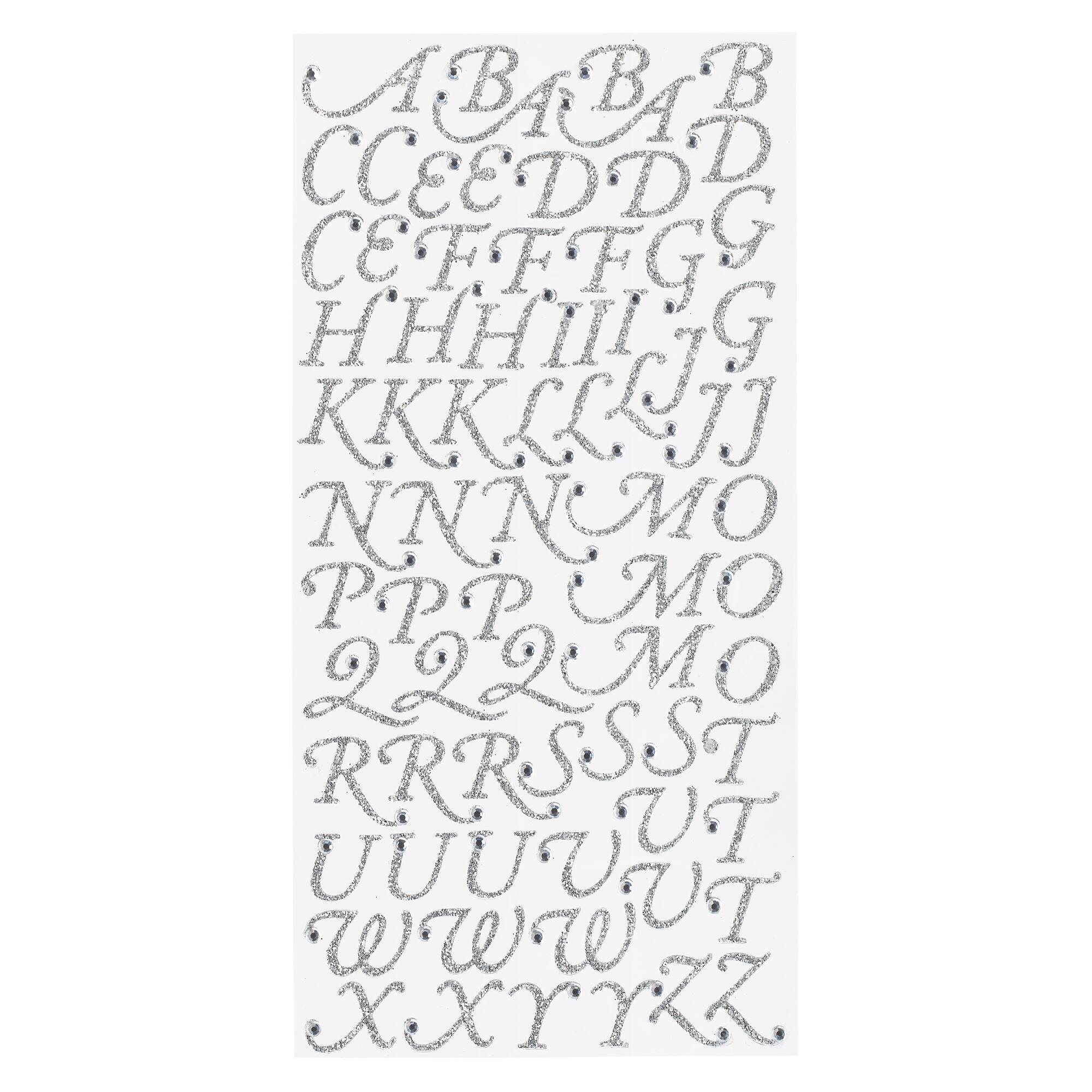 12 Packs: 75 ct. (900 total) Glitter Rhinestone Script Alphabet Stickers by Recollections™